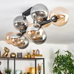 Chehalis Plafonnier, Boule lumineuse Ambre, Fumé, 10 lumières