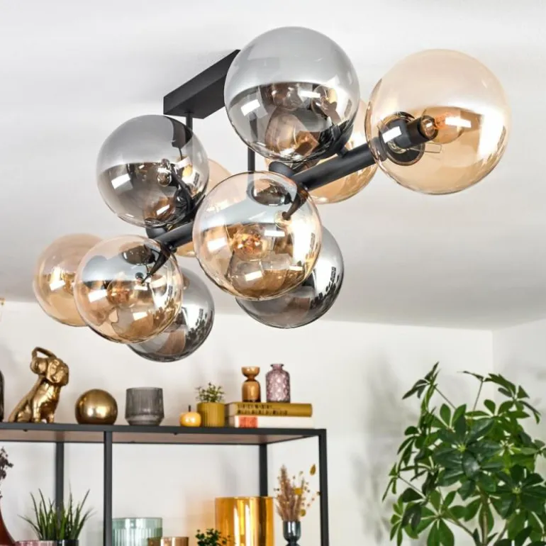 Chehalis Plafonnier, Boule lumineuse Ambre, Fumé, 10 lumières