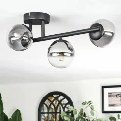 Chehalis Plafonnier, Boule lumineuse Clair, Fumé, 3 lumières