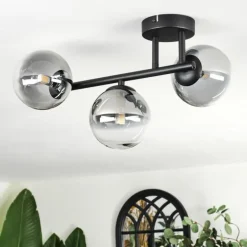 Chehalis Plafonnier, Boule lumineuse Clair, Fumé, 3 lumières