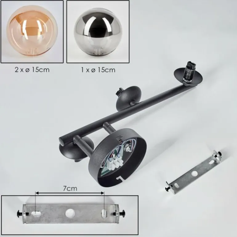 Chehalis Plafonnier, Boule lumineuse Ambre, Fumé, 3 lumières