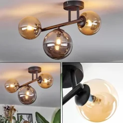 Chehalis Plafonnier, Boule lumineuse Ambre, Fumé, 3 lumières