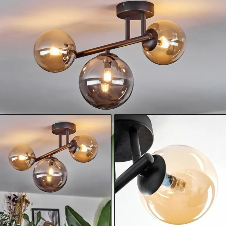 Chehalis Plafonnier, Boule lumineuse Ambre, Fumé, 3 lumières