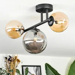 Chehalis Plafonnier, Boule lumineuse Ambre, Fumé, 3 lumières