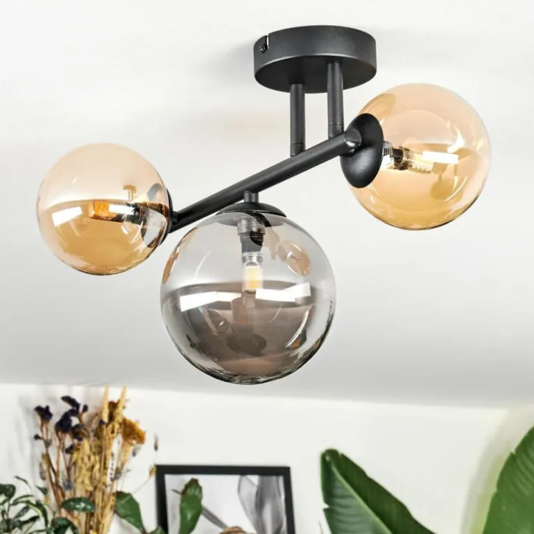 Chehalis Plafonnier, Boule lumineuse Ambre, Fumé, 3 lumières