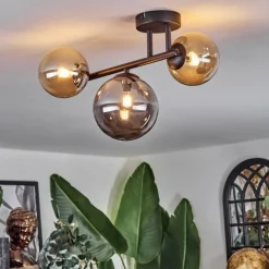 Chehalis Plafonnier, Boule lumineuse Ambre, Fumé, 3 lumières