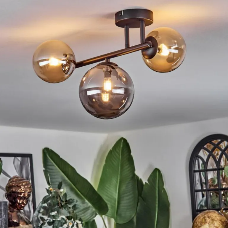 Chehalis Plafonnier, Boule lumineuse Ambre, Fumé, 3 lumières
