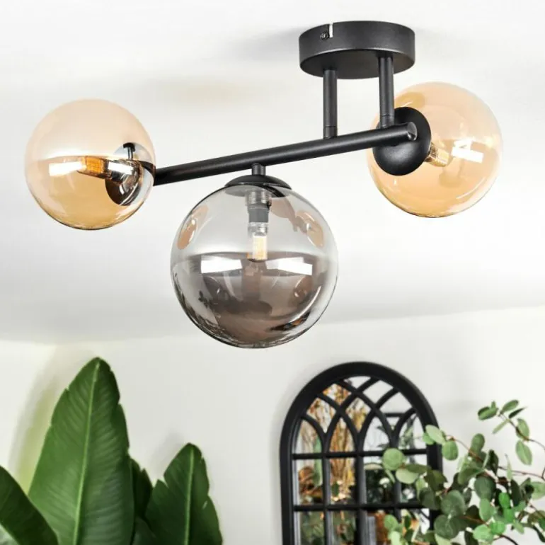 Chehalis Plafonnier, Boule lumineuse Ambre, Fumé, 3 lumières