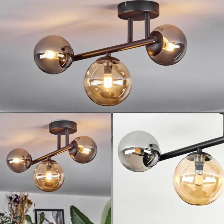 Chehalis Plafonnier, Boule lumineuse Ambre, Fumé, 3 lumières