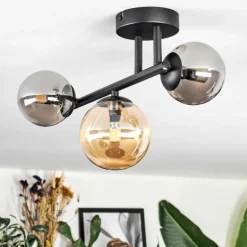Chehalis Plafonnier, Boule lumineuse Ambre, Fumé, 3 lumières