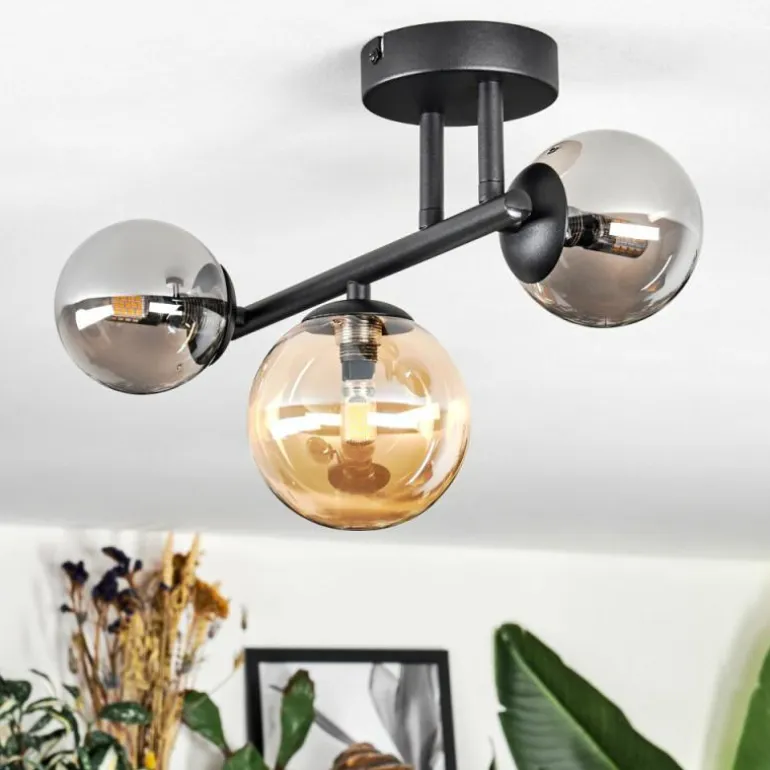 Chehalis Plafonnier, Boule lumineuse Ambre, Fumé, 3 lumières