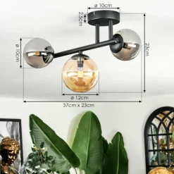Chehalis Plafonnier, Boule lumineuse Ambre, Fumé, 3 lumières