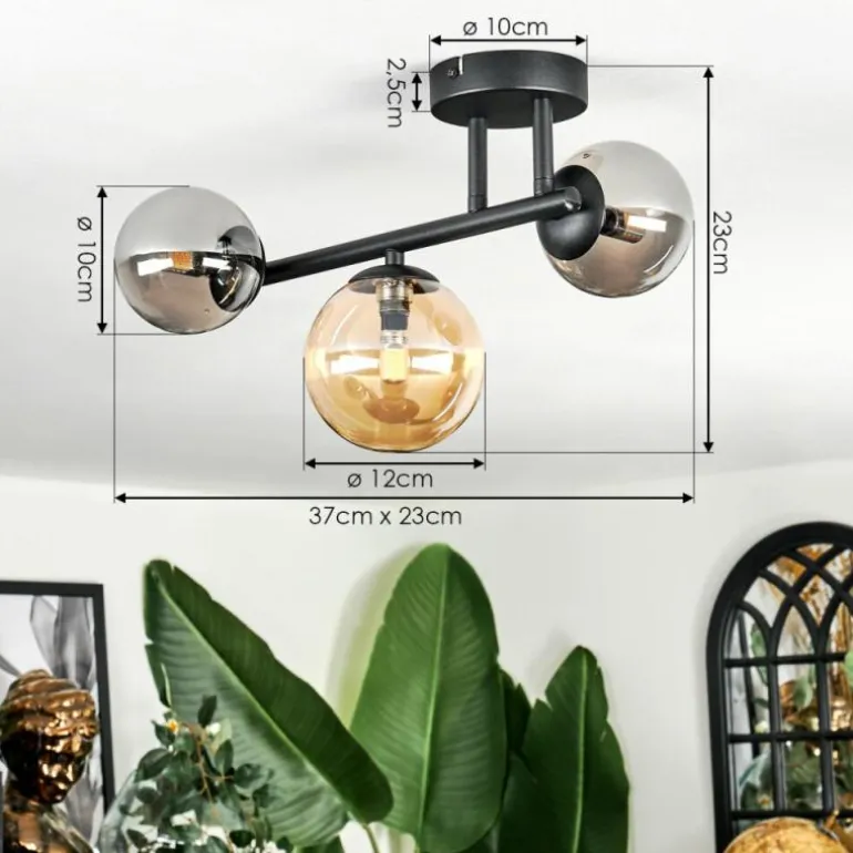 Chehalis Plafonnier, Boule lumineuse Ambre, Fumé, 3 lumières