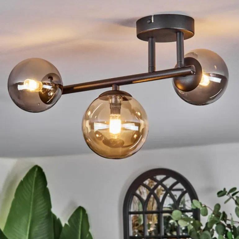 Chehalis Plafonnier, Boule lumineuse Ambre, Fumé, 3 lumières