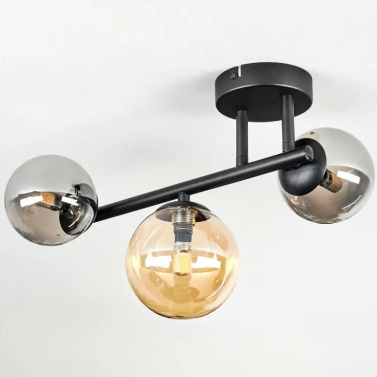 Chehalis Plafonnier, Boule lumineuse Ambre, Fumé, 3 lumières
