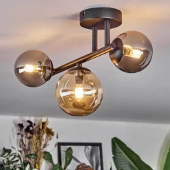 Chehalis Plafonnier, Boule lumineuse Ambre, Fumé, 3 lumières