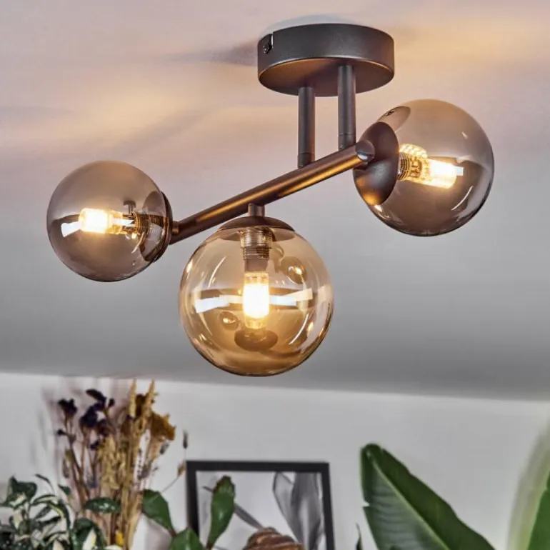 Chehalis Plafonnier, Boule lumineuse Ambre, Fumé, 3 lumières