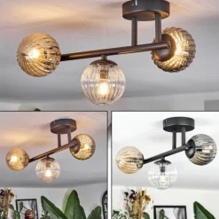 Chehalis Plafonnier, Boule lumineuse Ambre, Clair, Fumé, 3 lumières