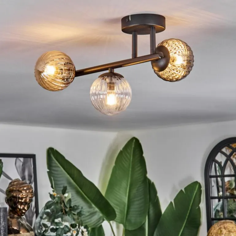 Chehalis Plafonnier, Boule lumineuse Ambre, Clair, Fumé, 3 lumières