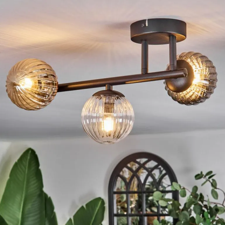 Chehalis Plafonnier, Boule lumineuse Ambre, Clair, Fumé, 3 lumières