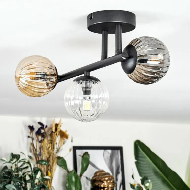 Chehalis Plafonnier, Boule lumineuse Ambre, Clair, Fumé, 3 lumières