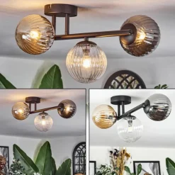 Chehalis Plafonnier, Boule lumineuse Ambre, Clair, Fumé, 3 lumières