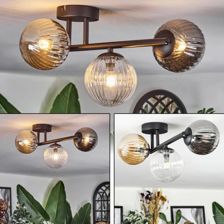 Chehalis Plafonnier, Boule lumineuse Ambre, Clair, Fumé, 3 lumières