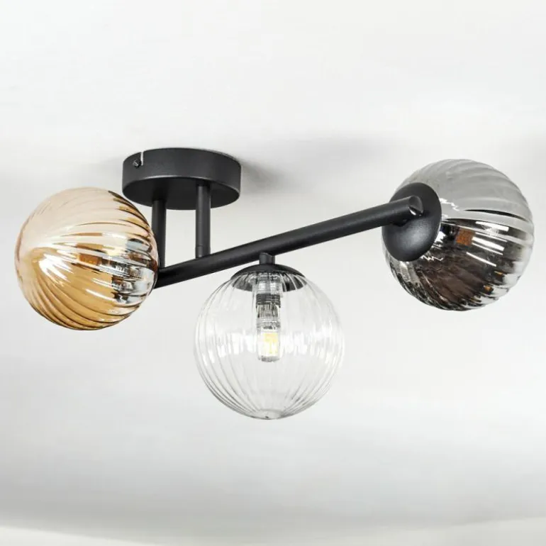 Chehalis Plafonnier, Boule lumineuse Ambre, Clair, Fumé, 3 lumières