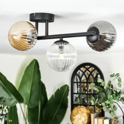 Chehalis Plafonnier, Boule lumineuse Ambre, Clair, Fumé, 3 lumières