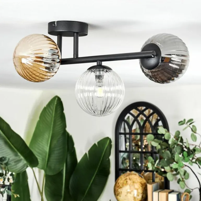 Chehalis Plafonnier, Boule lumineuse Ambre, Clair, Fumé, 3 lumières