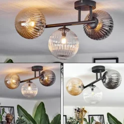 Chehalis Plafonnier, Boule lumineuse Ambre, Clair, Fumé, 3 lumières