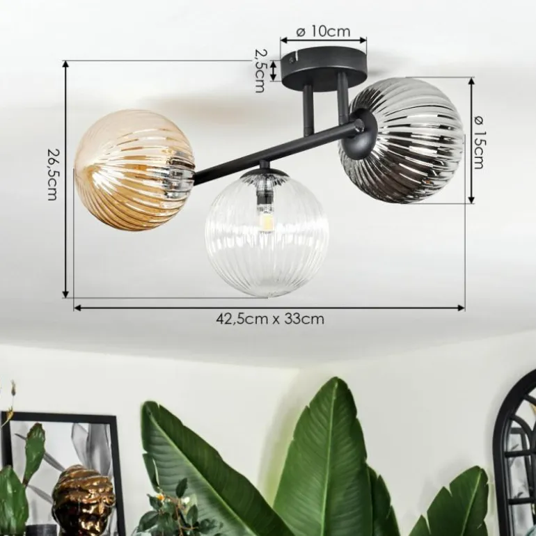 Chehalis Plafonnier, Boule lumineuse Ambre, Clair, Fumé, 3 lumières
