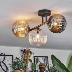 Chehalis Plafonnier, Boule lumineuse Ambre, Clair, Fumé, 3 lumières