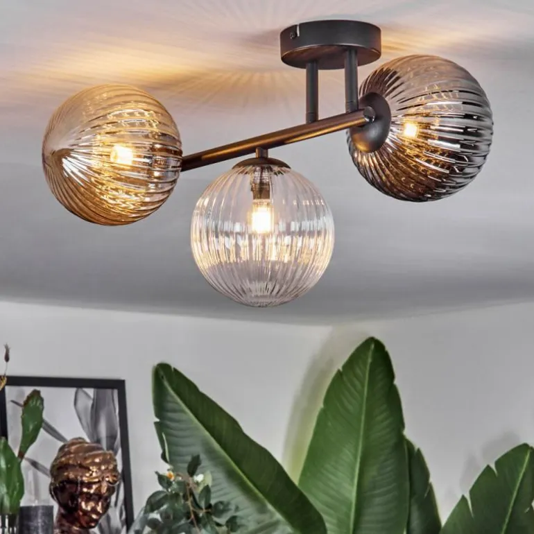 Chehalis Plafonnier, Boule lumineuse Ambre, Clair, Fumé, 3 lumières