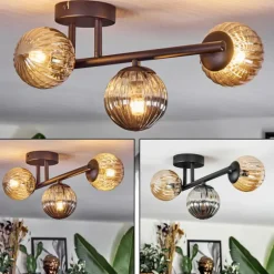 Chehalis Plafonnier, Boule lumineuse Ambre, Fumé, 3 lumières