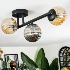 Chehalis Plafonnier, Boule lumineuse Ambre, Fumé, 3 lumières