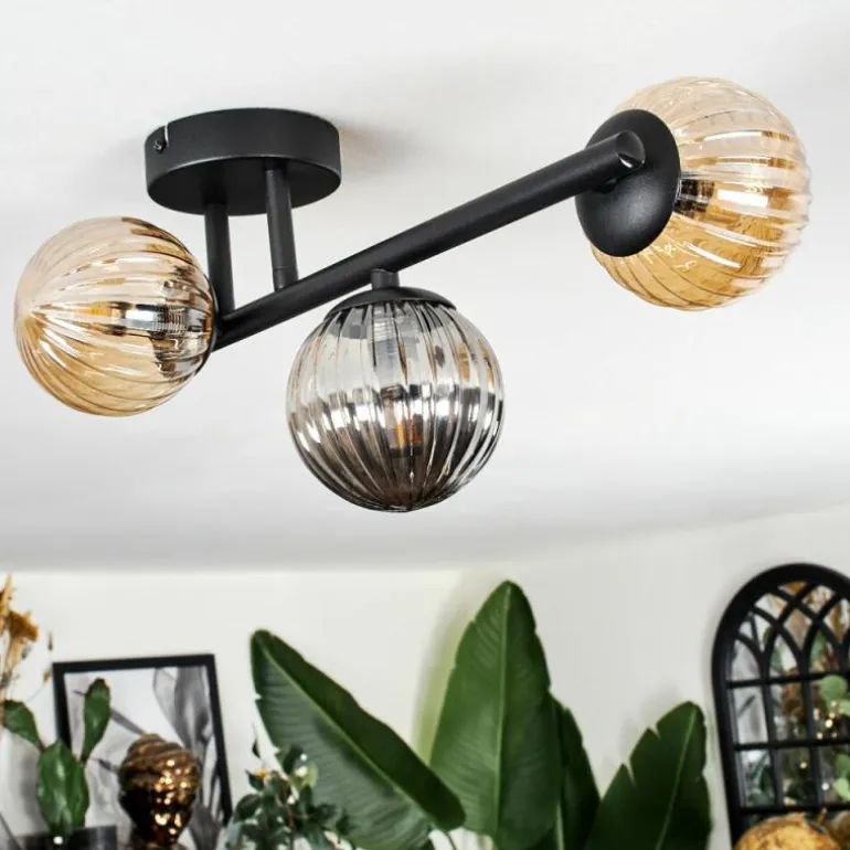 Chehalis Plafonnier, Boule lumineuse Ambre, Fumé, 3 lumières