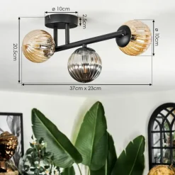 Chehalis Plafonnier, Boule lumineuse Ambre, Fumé, 3 lumières