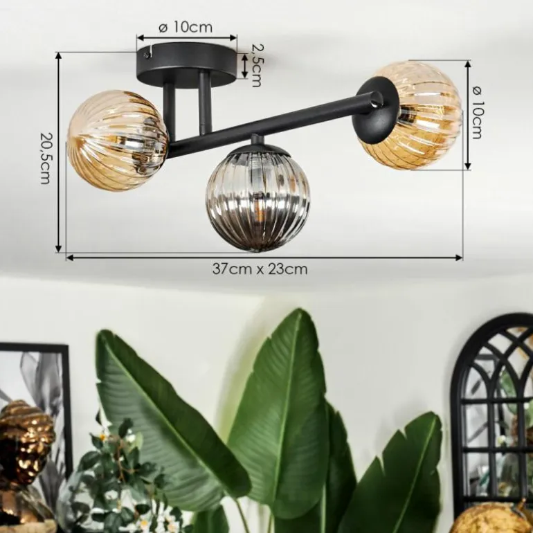 Chehalis Plafonnier, Boule lumineuse Ambre, Fumé, 3 lumières