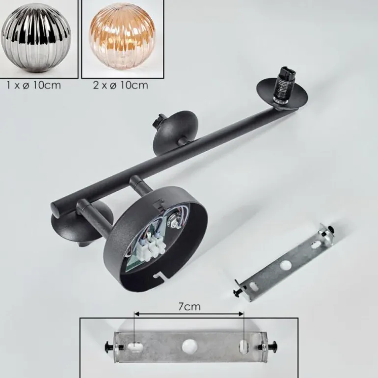 Chehalis Plafonnier, Boule lumineuse Ambre, Fumé, 3 lumières