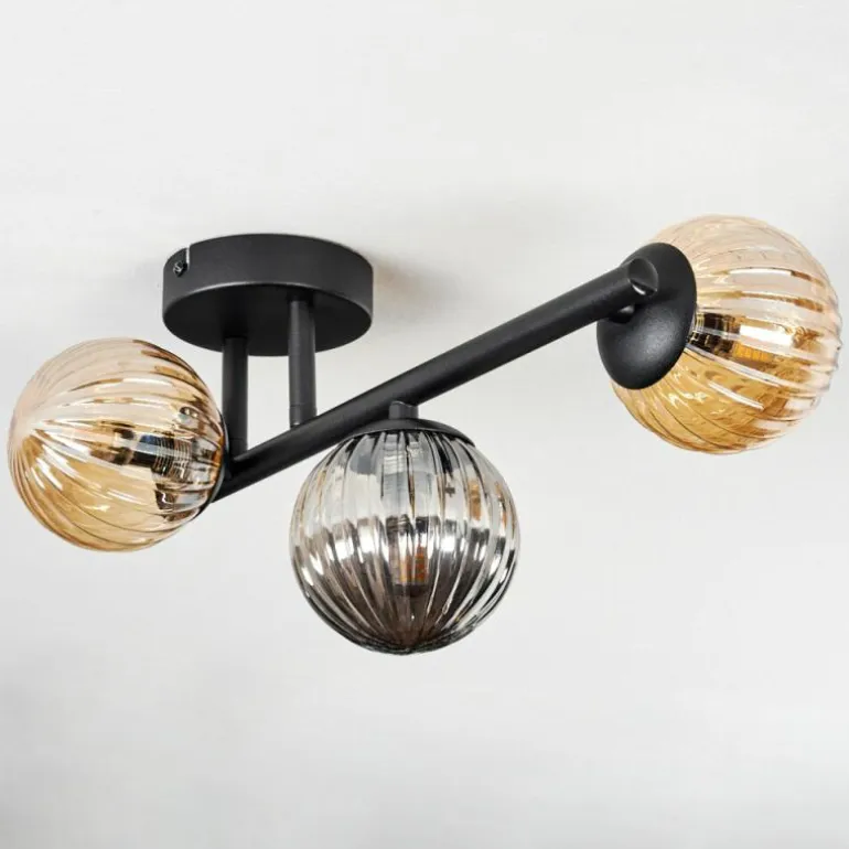 Chehalis Plafonnier, Boule lumineuse Ambre, Fumé, 3 lumières