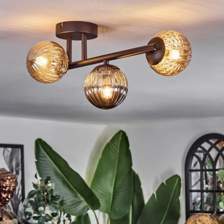 Chehalis Plafonnier, Boule lumineuse Ambre, Fumé, 3 lumières