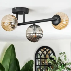 Chehalis Plafonnier, Boule lumineuse Ambre, Fumé, 3 lumières