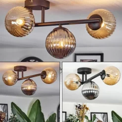 Chehalis Plafonnier, Boule lumineuse Ambre, Fumé, 3 lumières