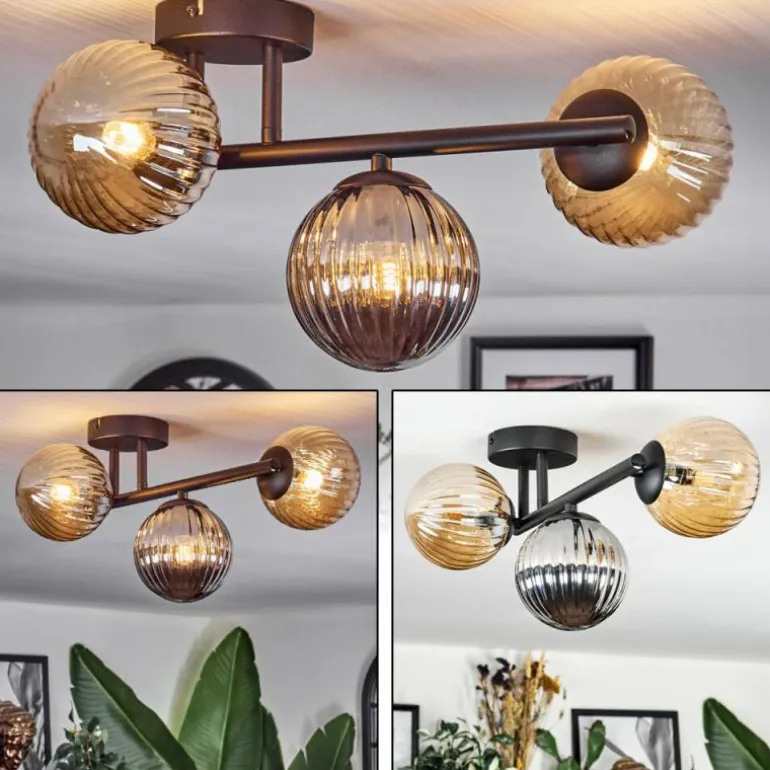Chehalis Plafonnier, Boule lumineuse Ambre, Fumé, 3 lumières