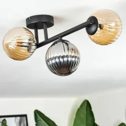 Chehalis Plafonnier, Boule lumineuse Ambre, Fumé, 3 lumières