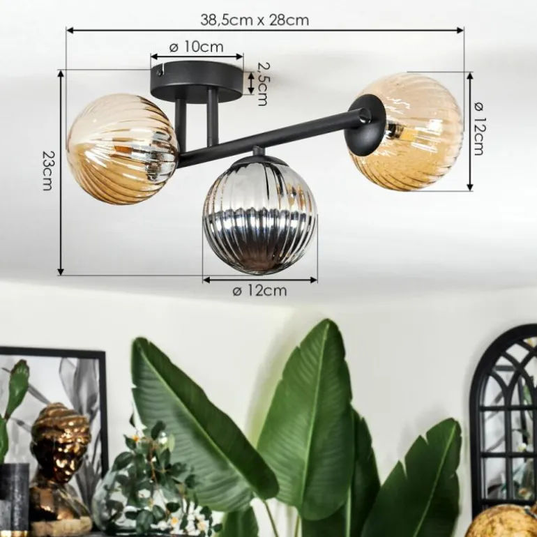 Chehalis Plafonnier, Boule lumineuse Ambre, Fumé, 3 lumières