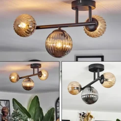 Chehalis Plafonnier, Boule lumineuse Ambre, Fumé, 3 lumières