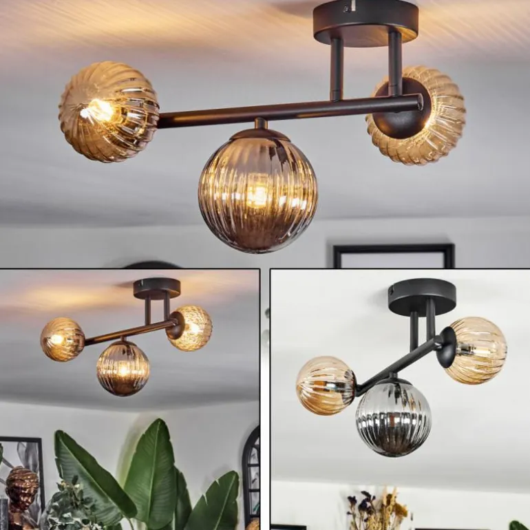Chehalis Plafonnier, Boule lumineuse Ambre, Fumé, 3 lumières