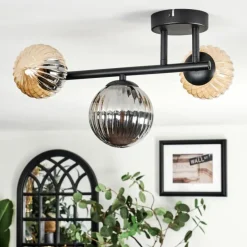 Chehalis Plafonnier, Boule lumineuse Ambre, Fumé, 3 lumières